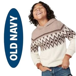 OLD NAVY Cozy Fair Isle Pullover Sweater Hoodie  IN GOOD CONDITION boys 10/12